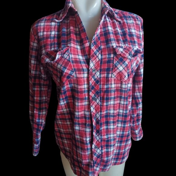 Vintage Women's Flannel Shirt Medium 1970's Plaid Spiegel All Cotton Country Top - Picture 2 of 10